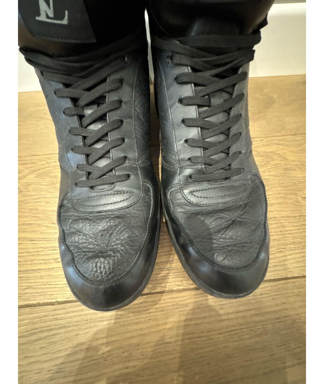 LOUIS VUITTON Черные кожаные высокие кроссовки / кеды, фото 7