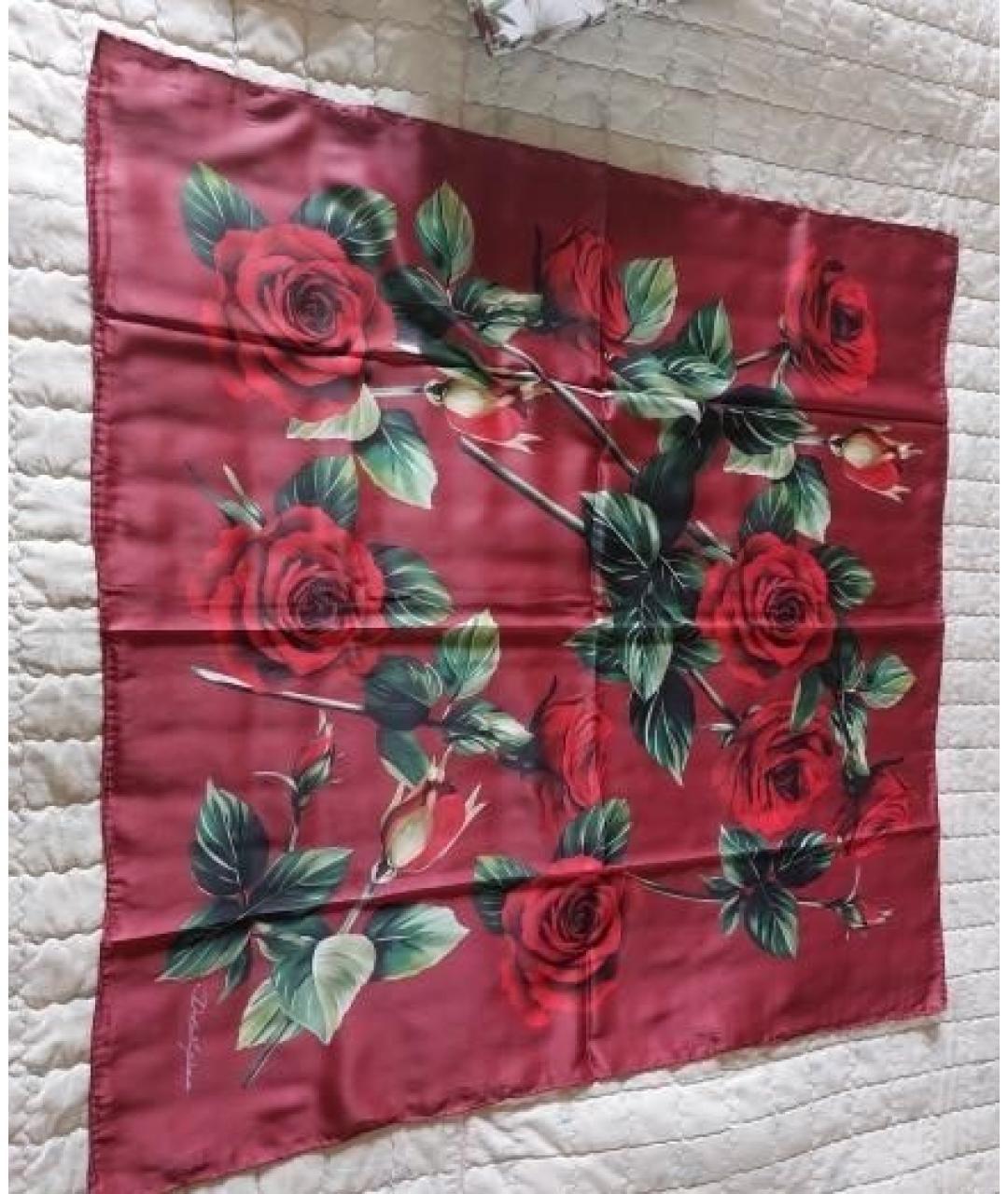 DOLCE&GABBANA Бордовый шелковый платок, фото 6