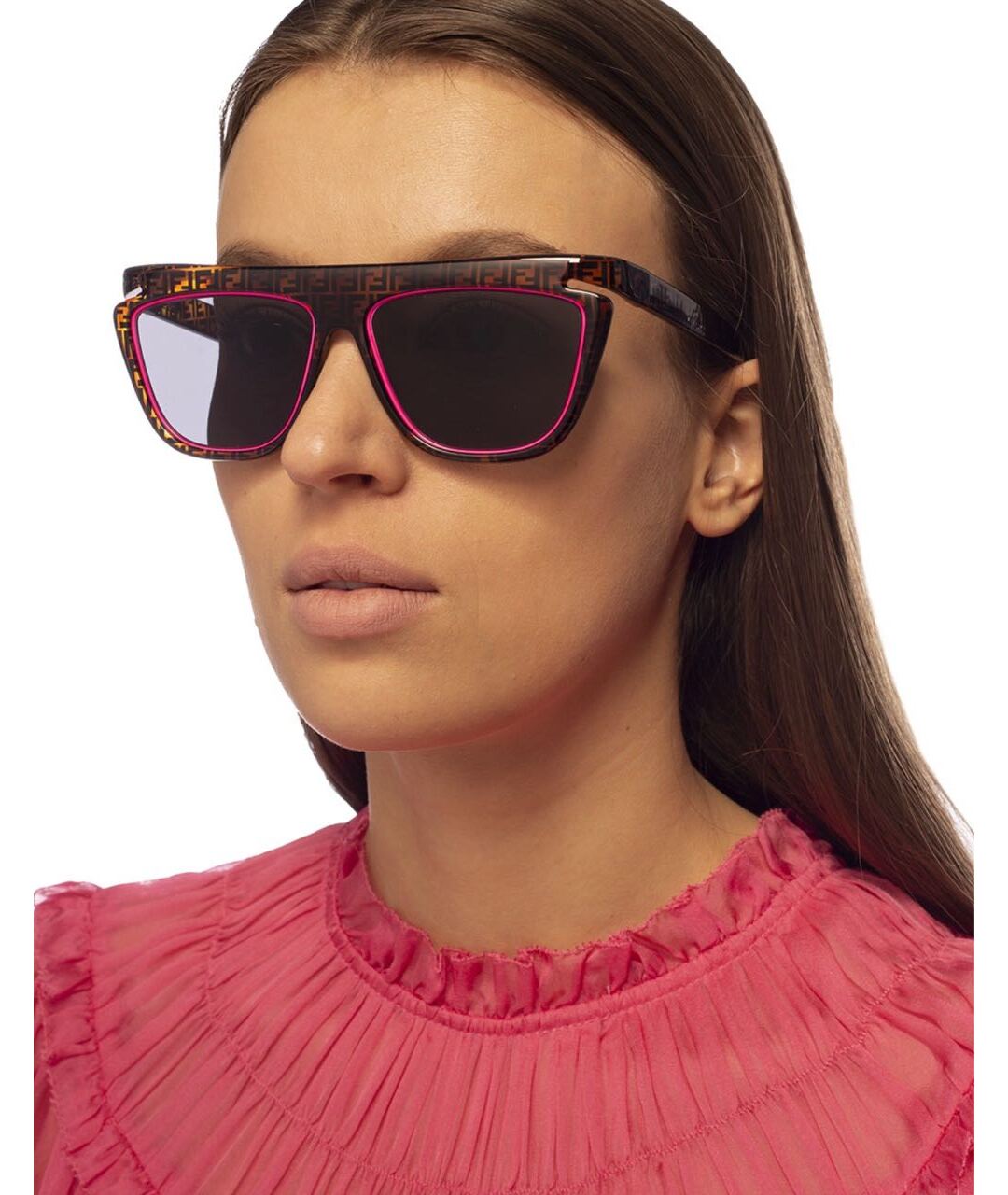 FENDI Коричневые пластиковые солнцезащитные очки, фото 4