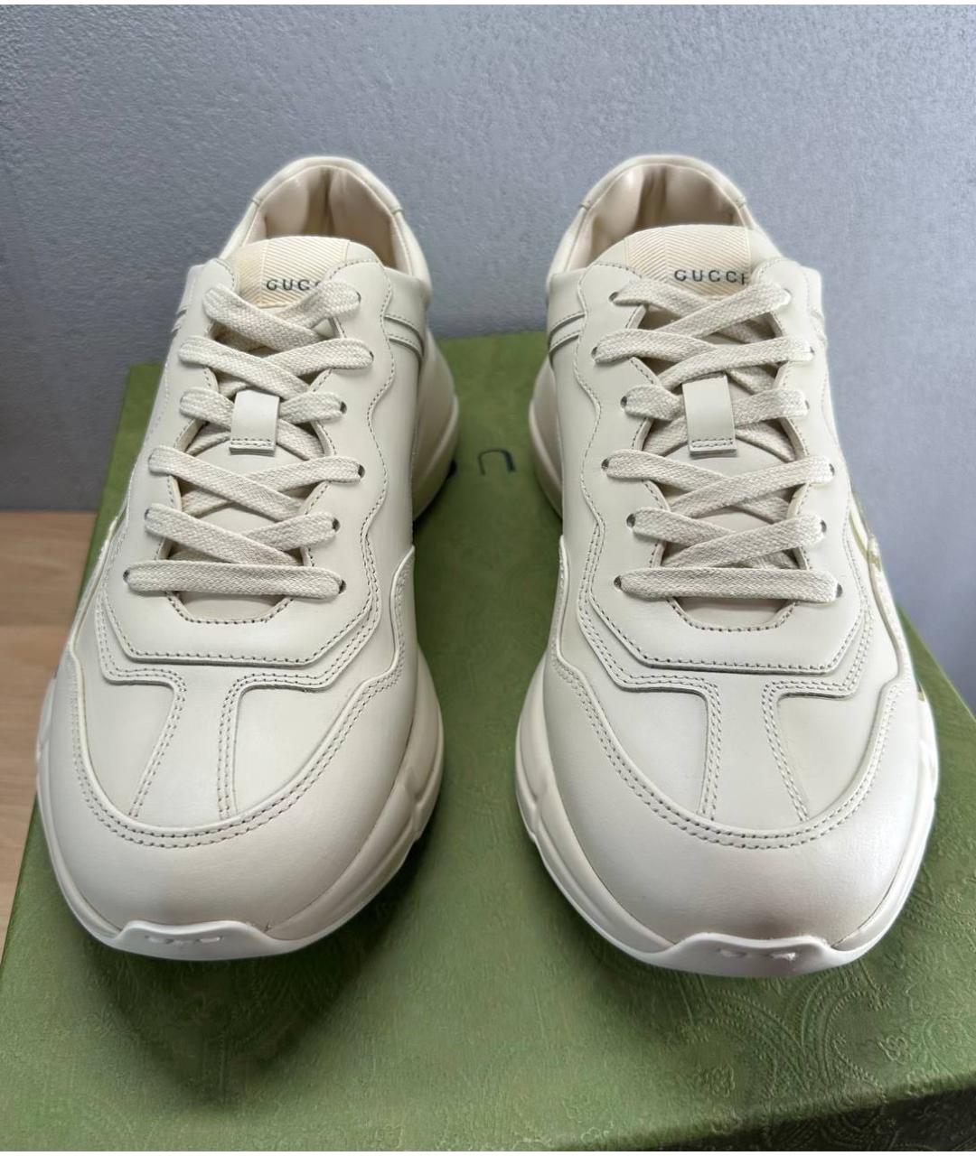 GUCCI Бежевые кожаные кроссовки, фото 2