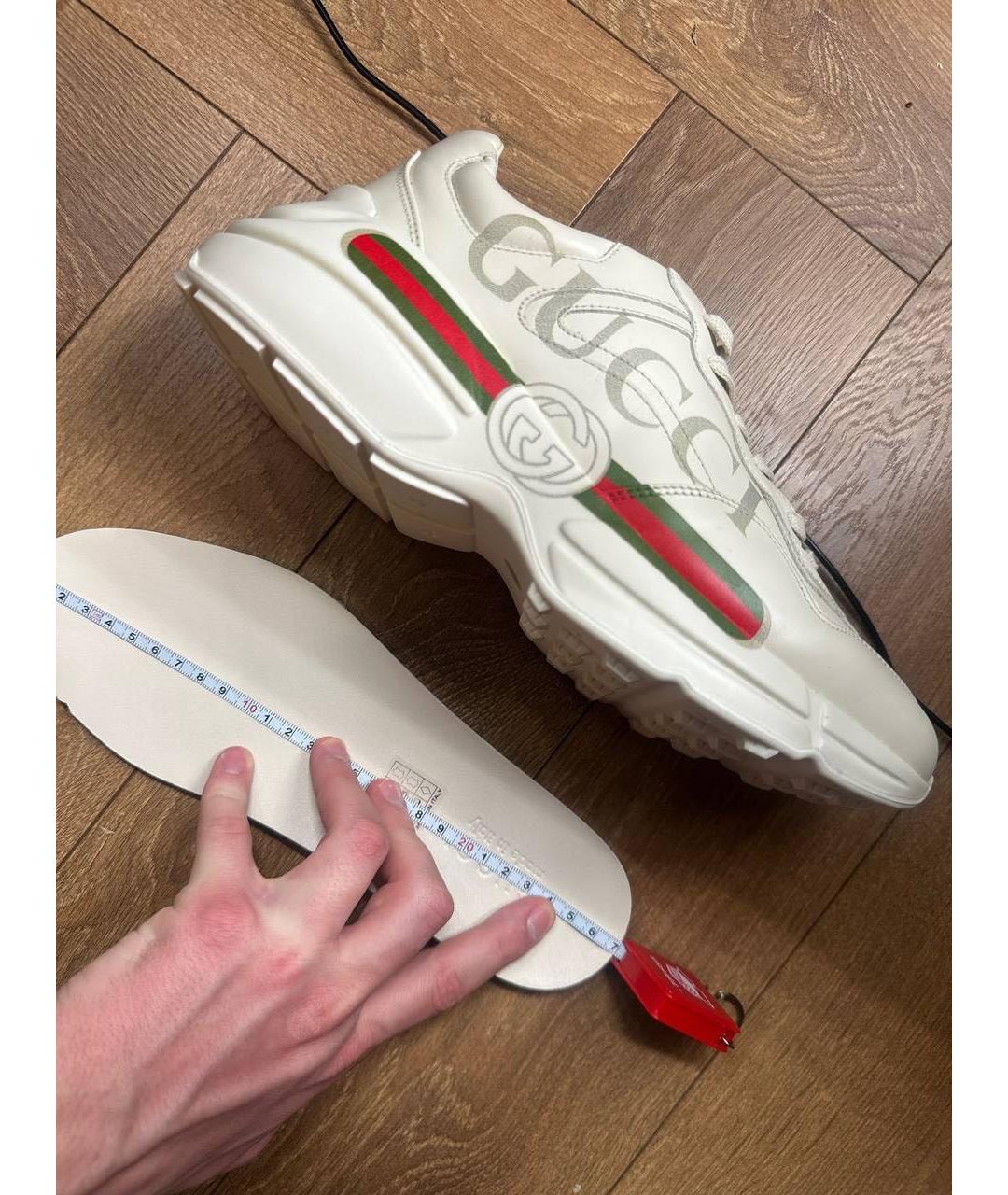 GUCCI Бежевые кожаные кроссовки, фото 5