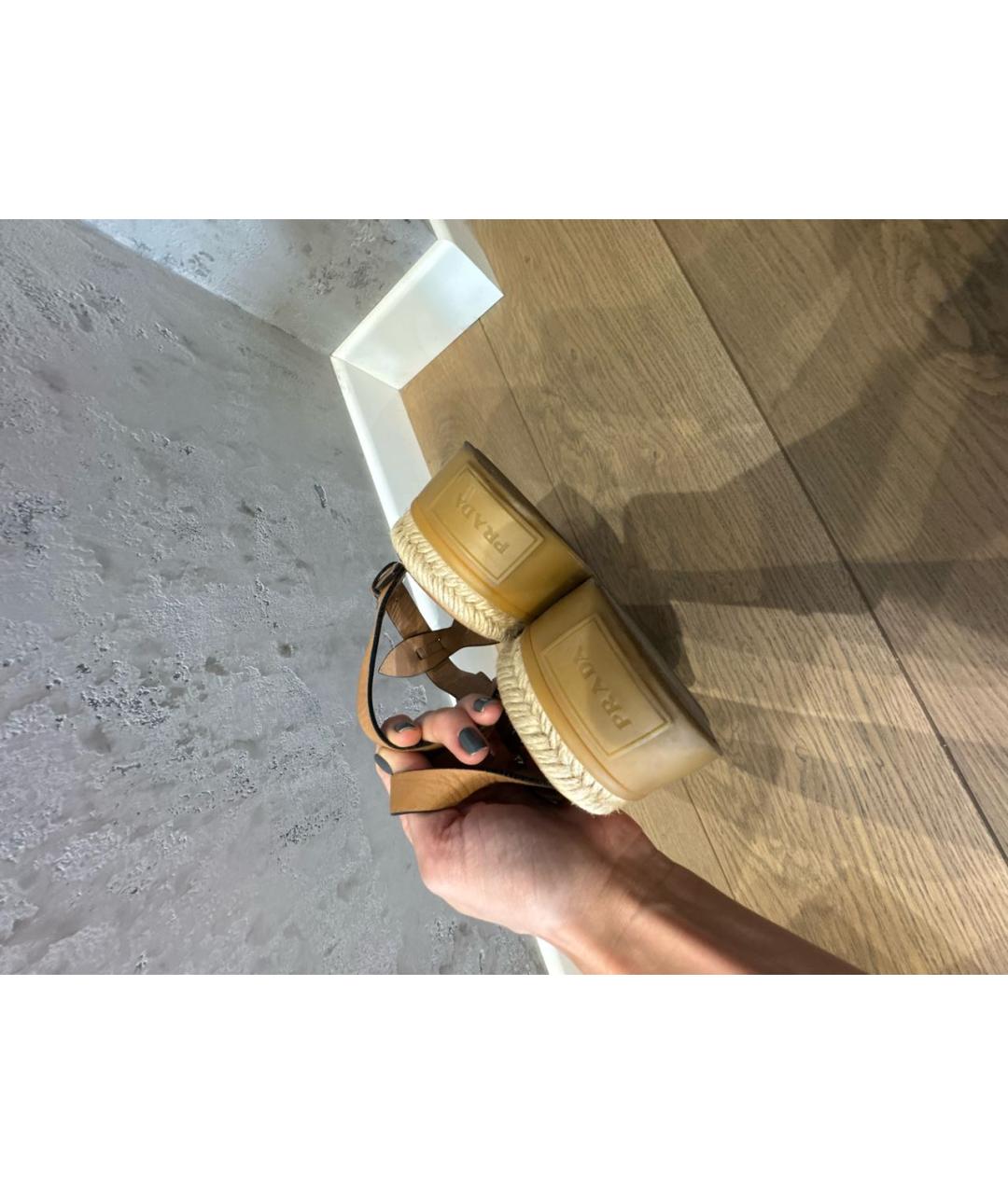 PRADA Коричневые кожаные сандалии, фото 5