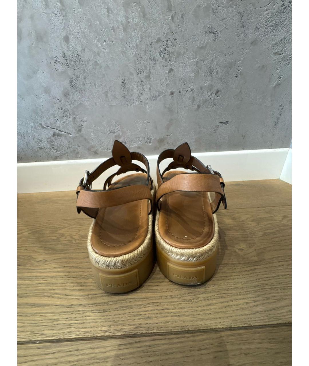 PRADA Коричневые кожаные сандалии, фото 4