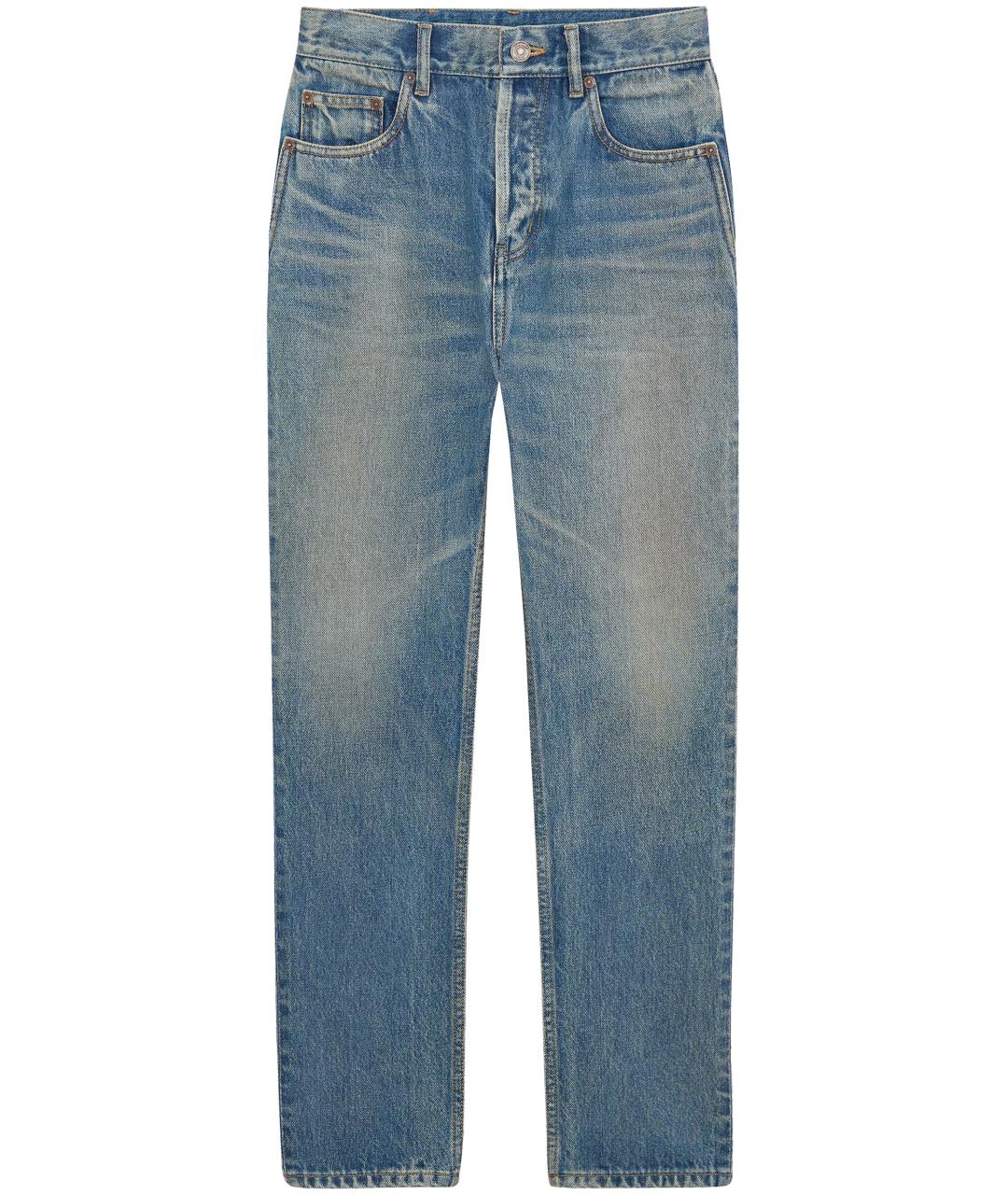 SAINT LAURENT Синие хлопковые прямые джинсы, фото 1