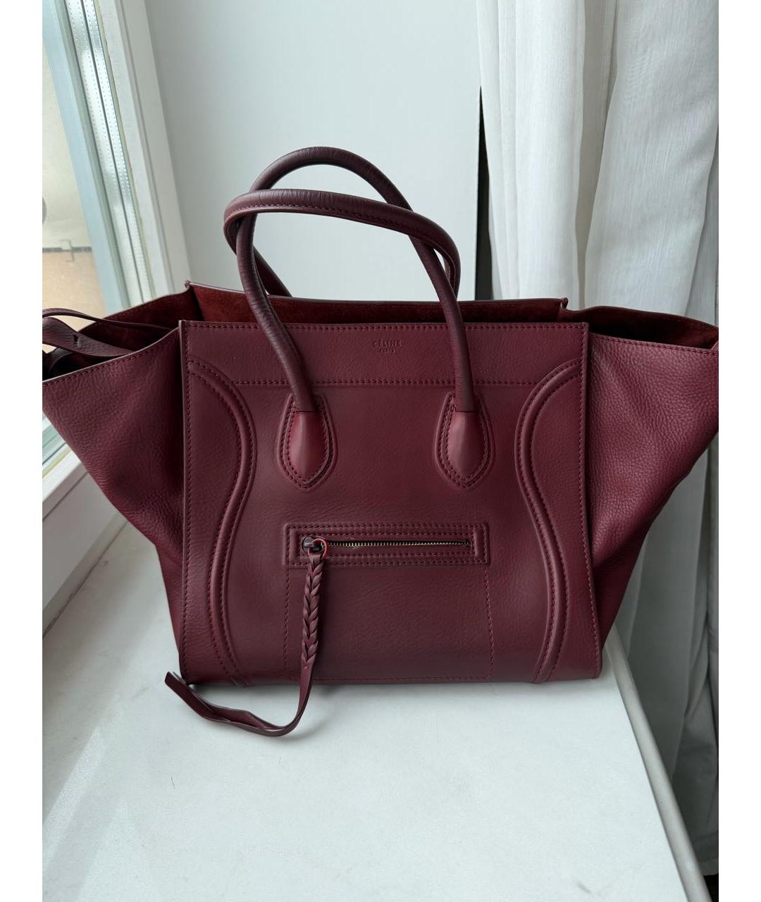 CELINE Бордовая кожаная сумка с короткими ручками, фото 5