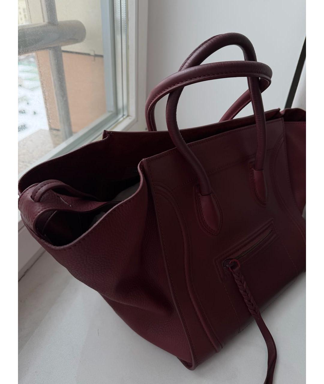 CELINE Бордовая кожаная сумка с короткими ручками, фото 2