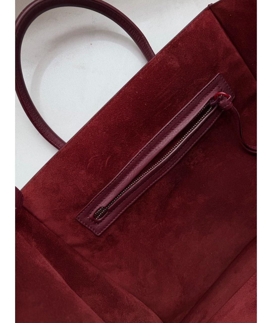 CELINE Бордовая кожаная сумка с короткими ручками, фото 4