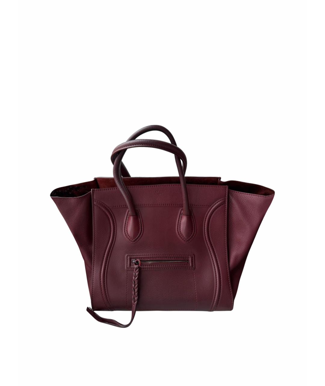 CELINE Бордовая кожаная сумка с короткими ручками, фото 1