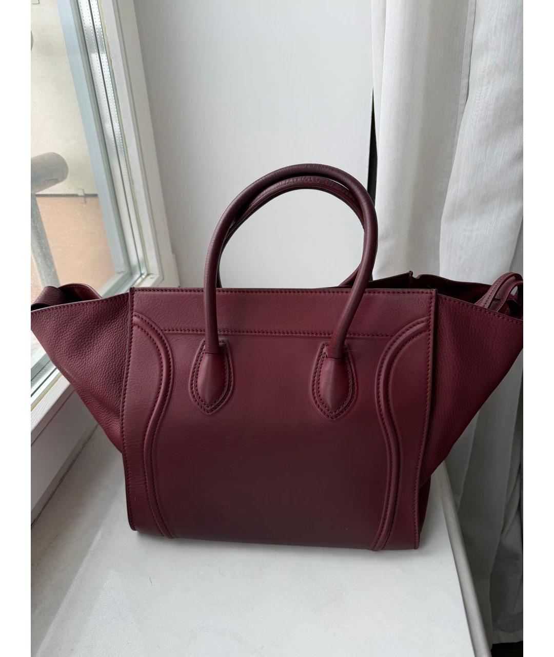 CELINE Бордовая кожаная сумка с короткими ручками, фото 3