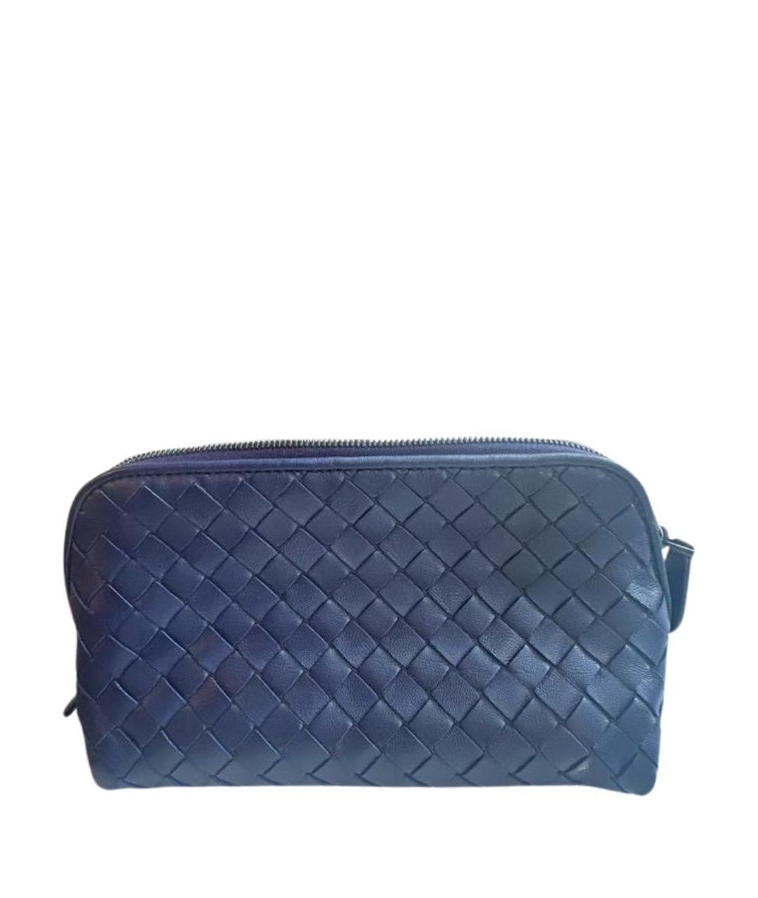 BOTTEGA VENETA Темно-синяя кожаная косметичка, фото 1