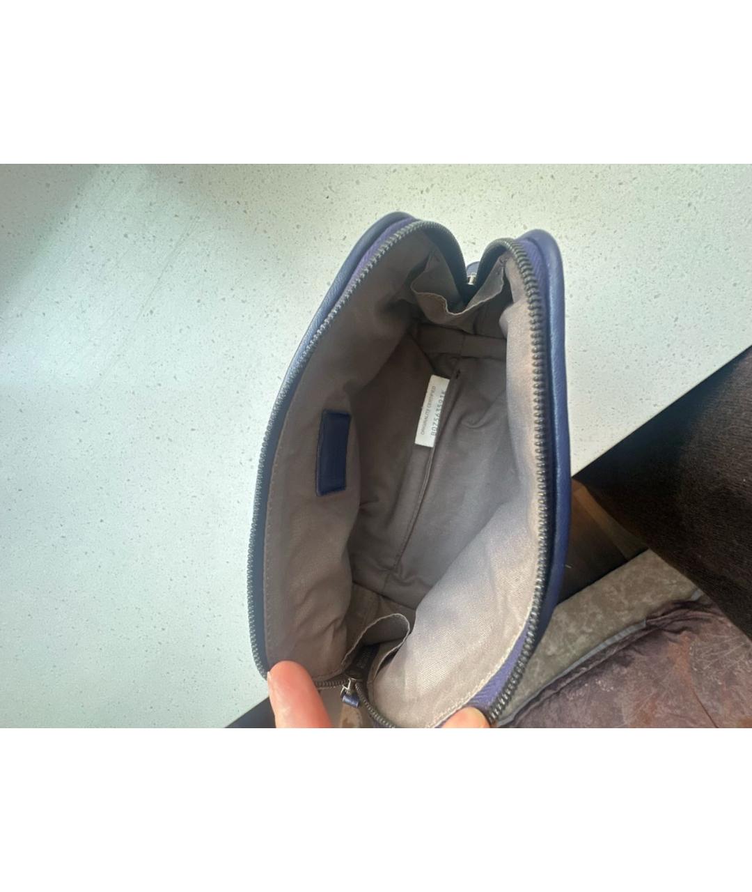 BOTTEGA VENETA Темно-синяя кожаная косметичка, фото 4