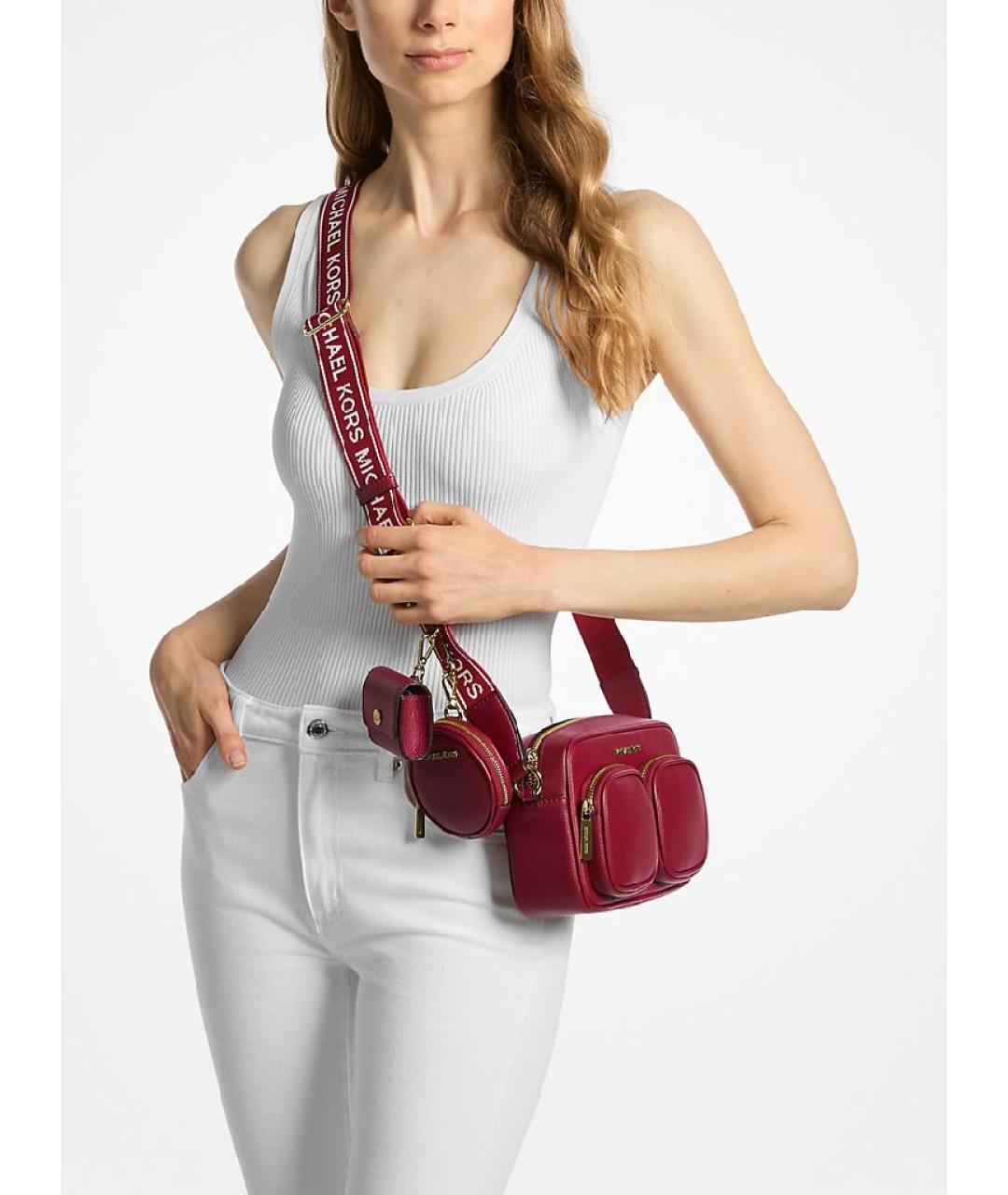 MICHAEL KORS Бордовая кожаная сумка через плечо, фото 4