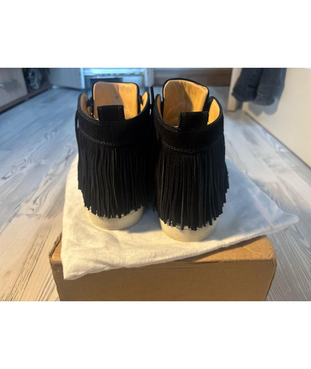 CHRISTIAN LOUBOUTIN Черные замшевые высокие кроссовки / кеды, фото 4