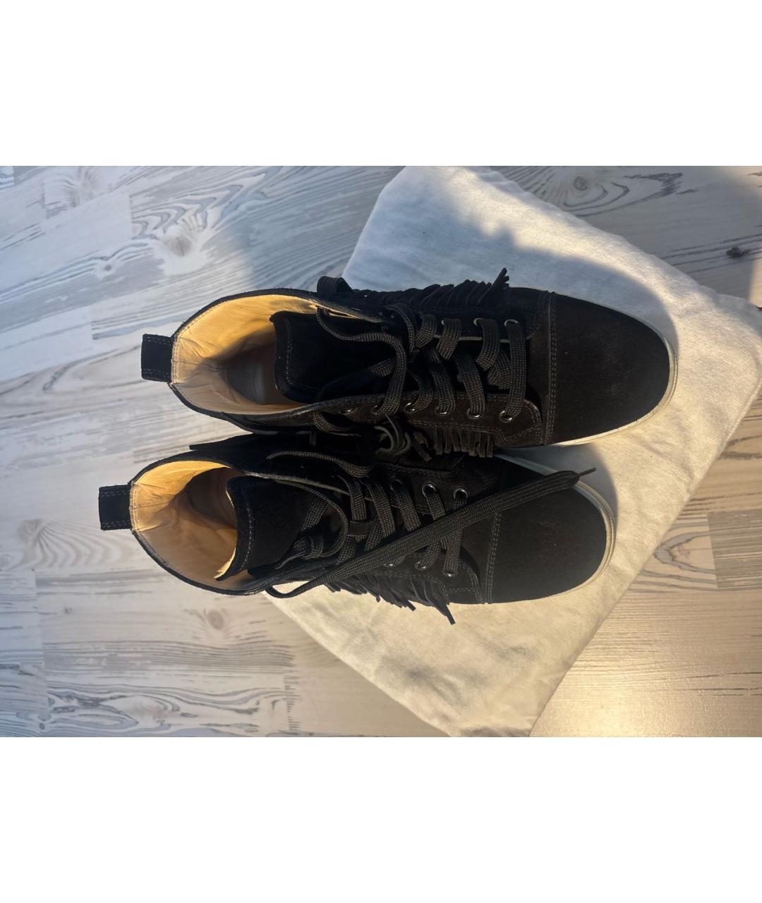 CHRISTIAN LOUBOUTIN Черные замшевые высокие кроссовки / кеды, фото 2