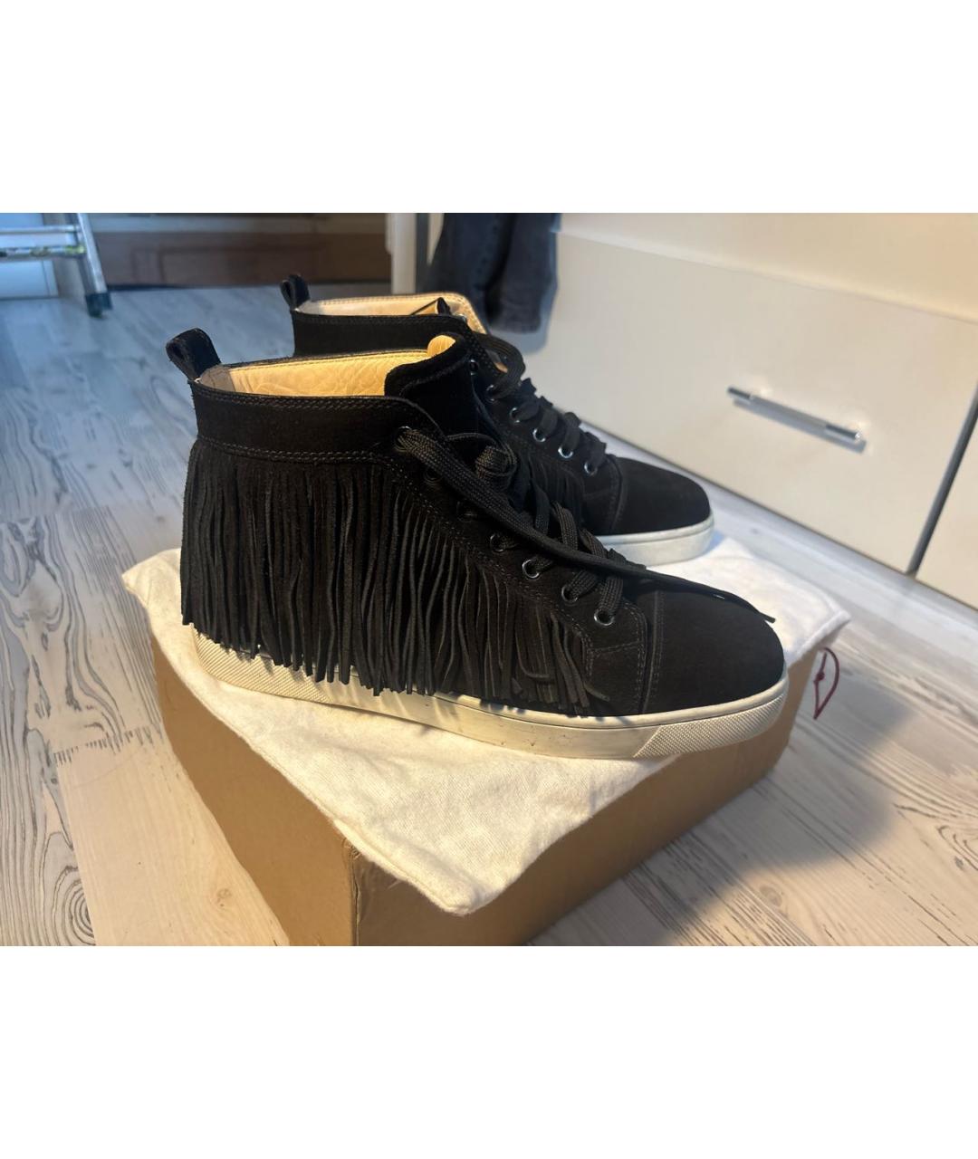 CHRISTIAN LOUBOUTIN Черные замшевые высокие кроссовки / кеды, фото 6