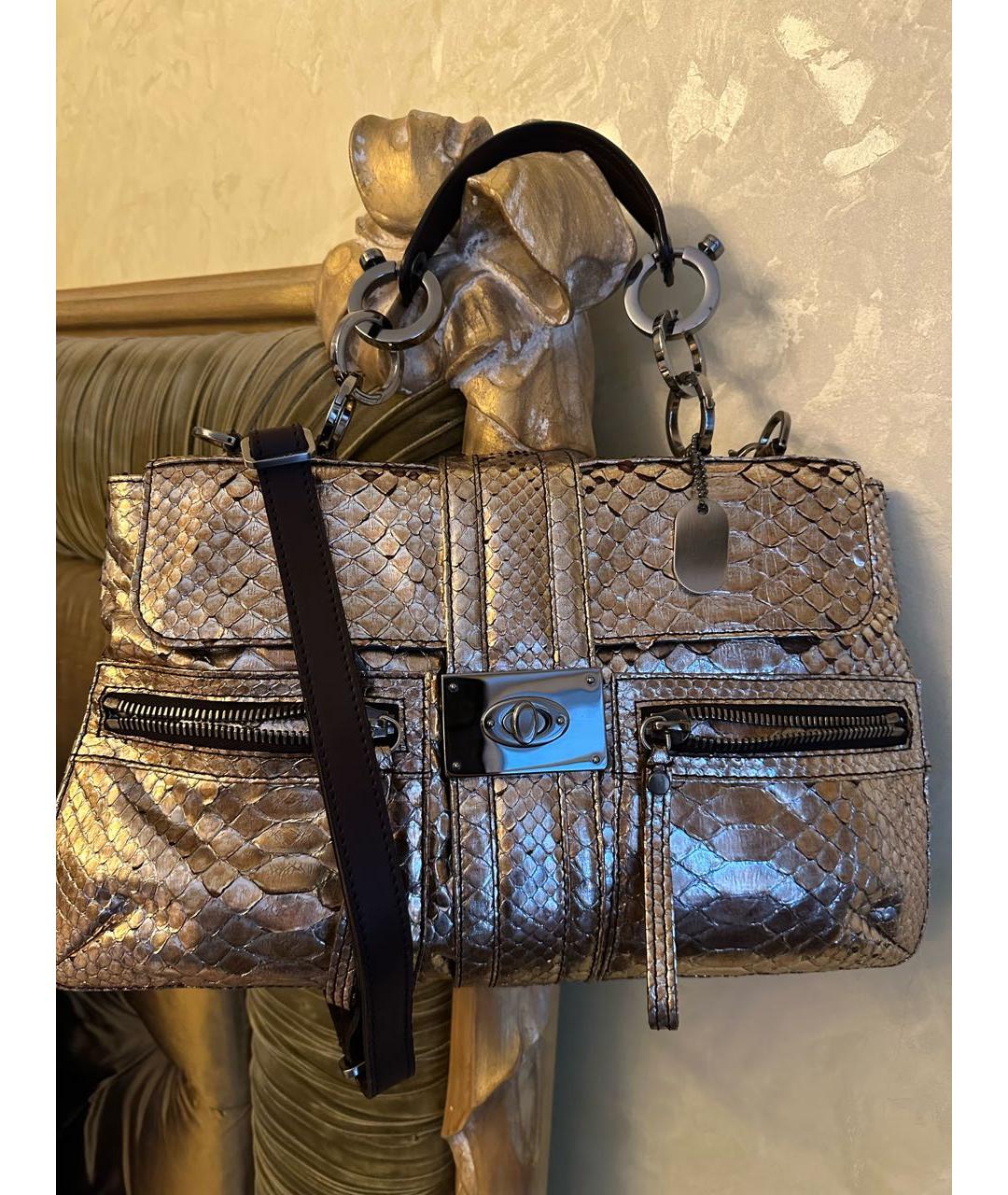 LANVIN Золотая сумка с короткими ручками из экзотической кожи, фото 9