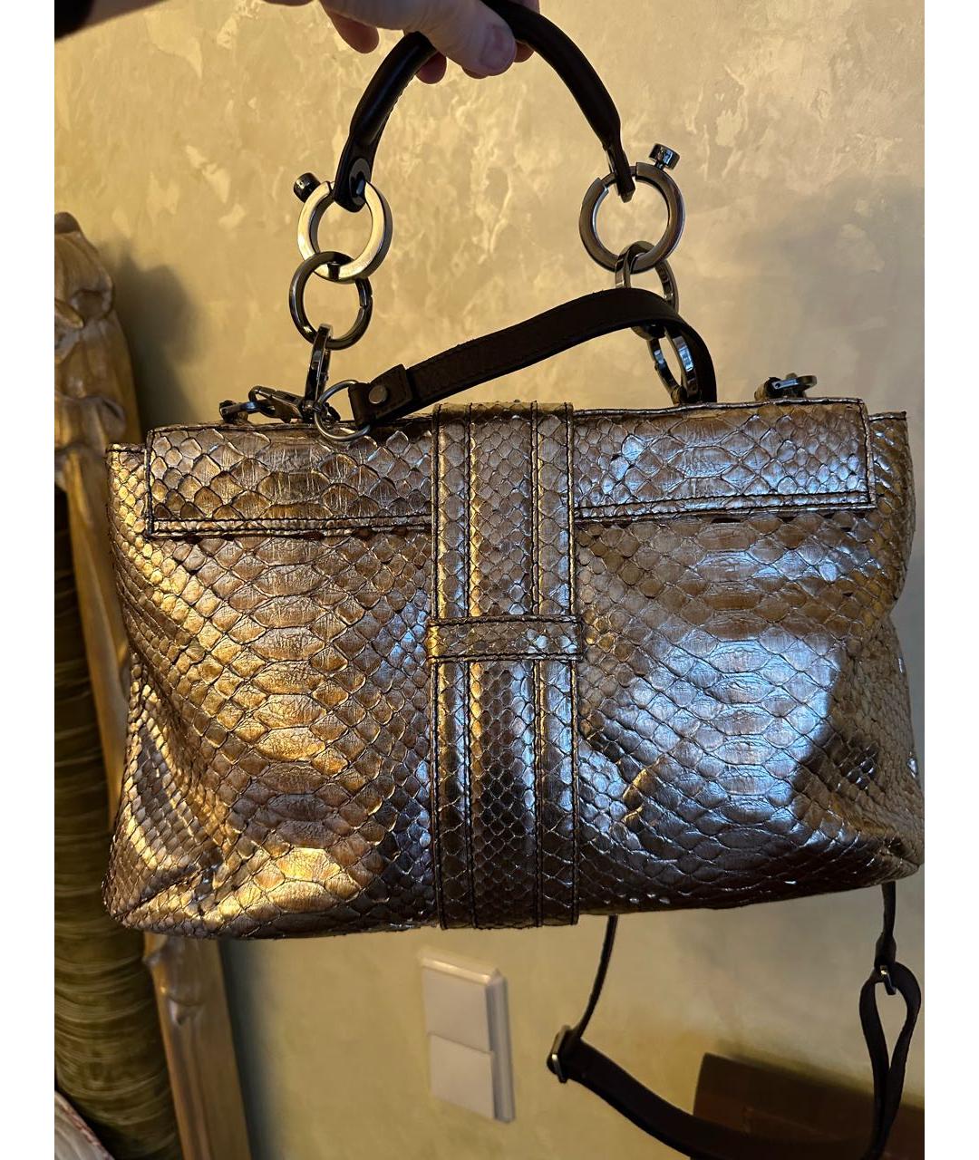 LANVIN Золотая сумка с короткими ручками из экзотической кожи, фото 3