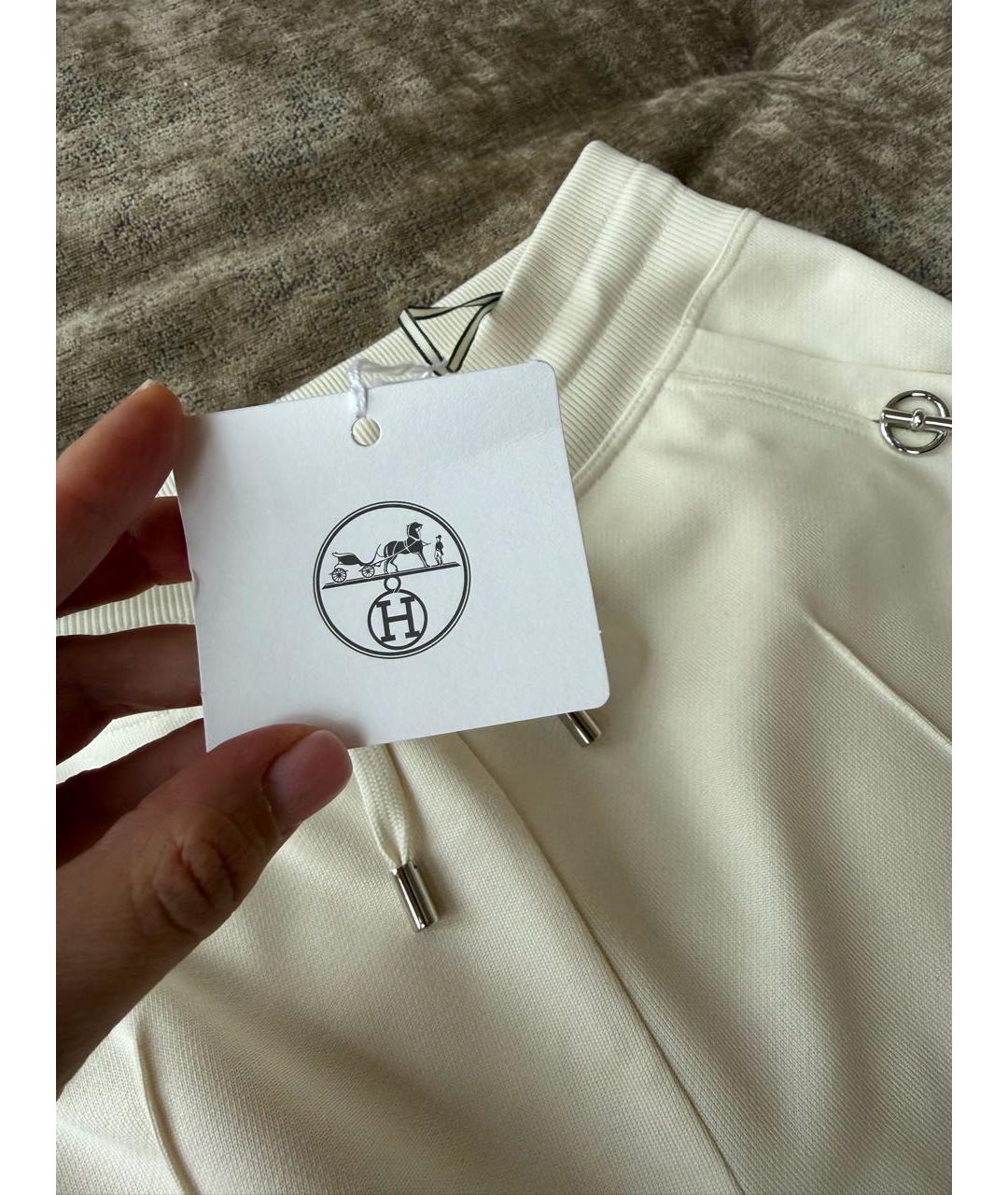 HERMES Бежевые хлопковые прямые брюки, фото 6