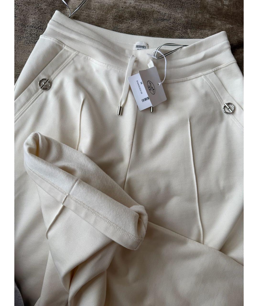 HERMES Бежевые хлопковые прямые брюки, фото 7
