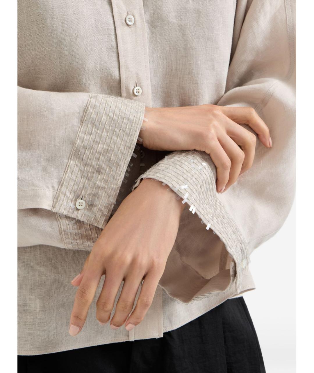 BRUNELLO CUCINELLI Бежевая льняная рубашка, фото 3
