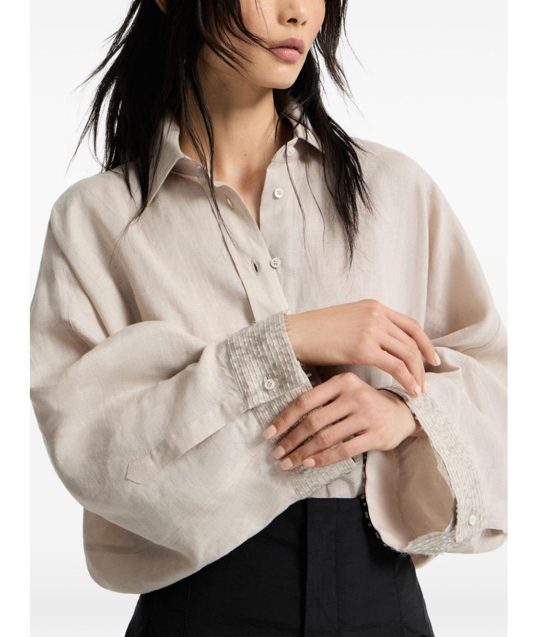 BRUNELLO CUCINELLI Бежевая льняная рубашка, фото 5