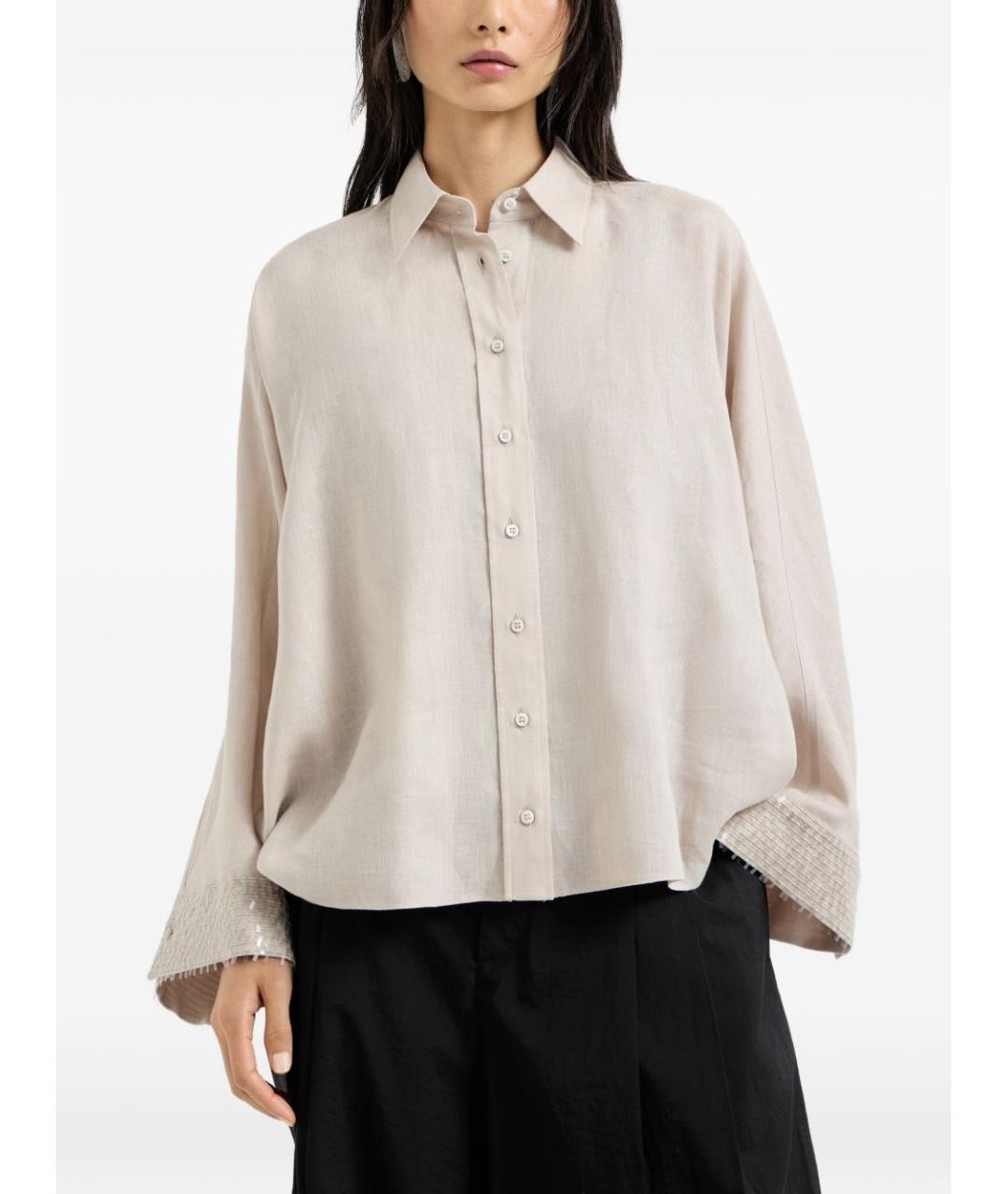 BRUNELLO CUCINELLI Бежевая льняная рубашка, фото 4