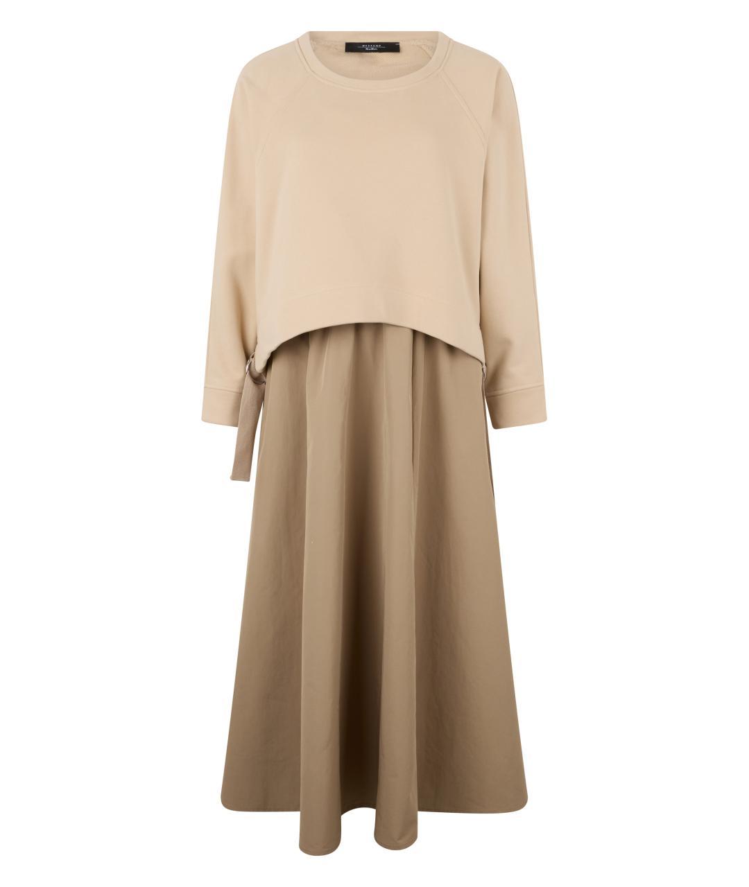 WEEKEND MAX MARA Бежевое хлопковое повседневное платье, фото 3