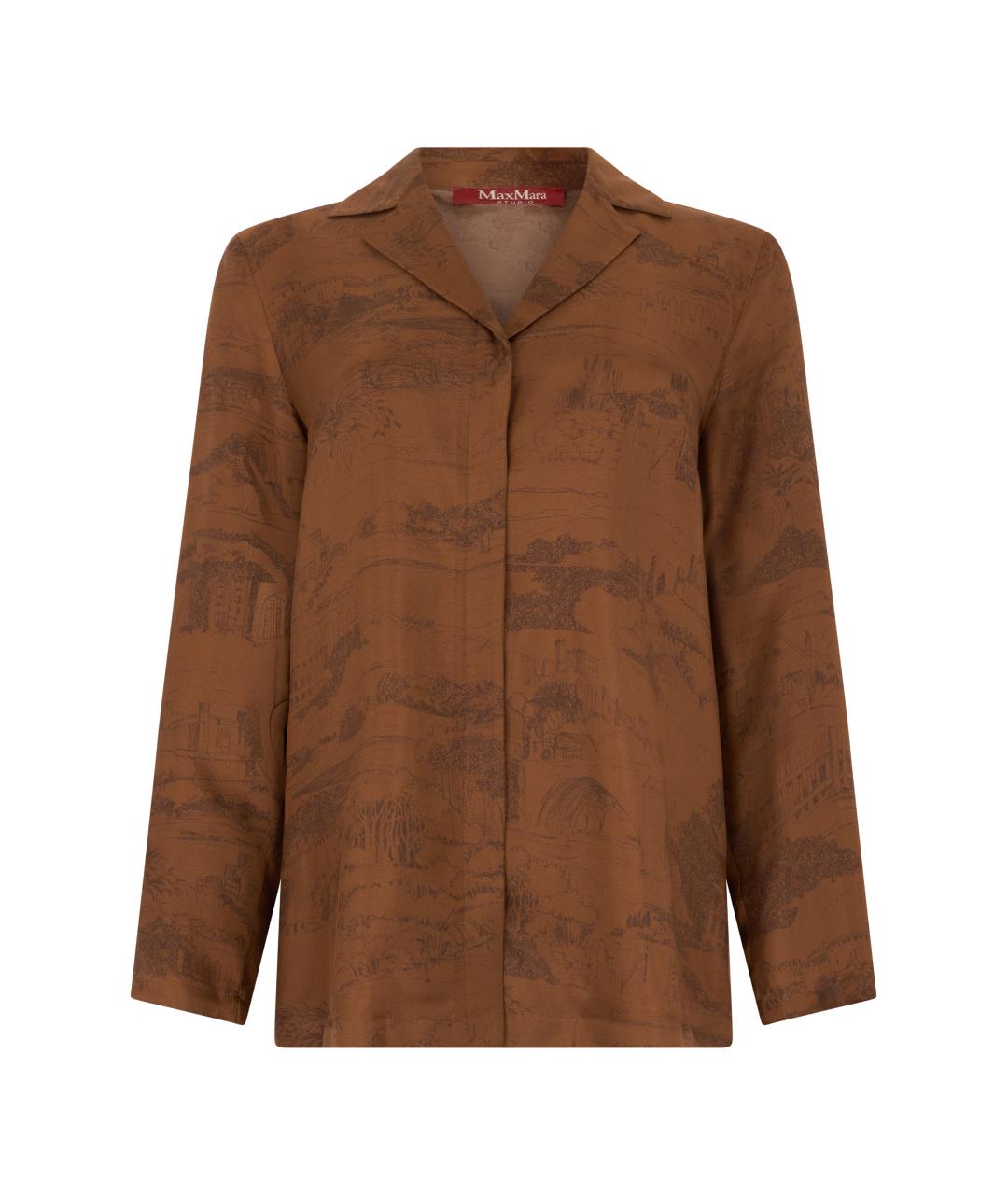 MAX MARA STUDIO Коричневая шелковая рубашка, фото 1