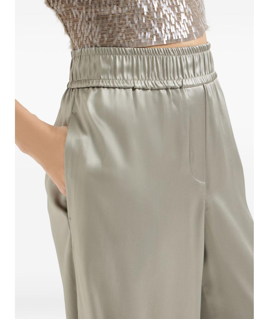 BRUNELLO CUCINELLI Бежевые шелковые прямые брюки, фото 5