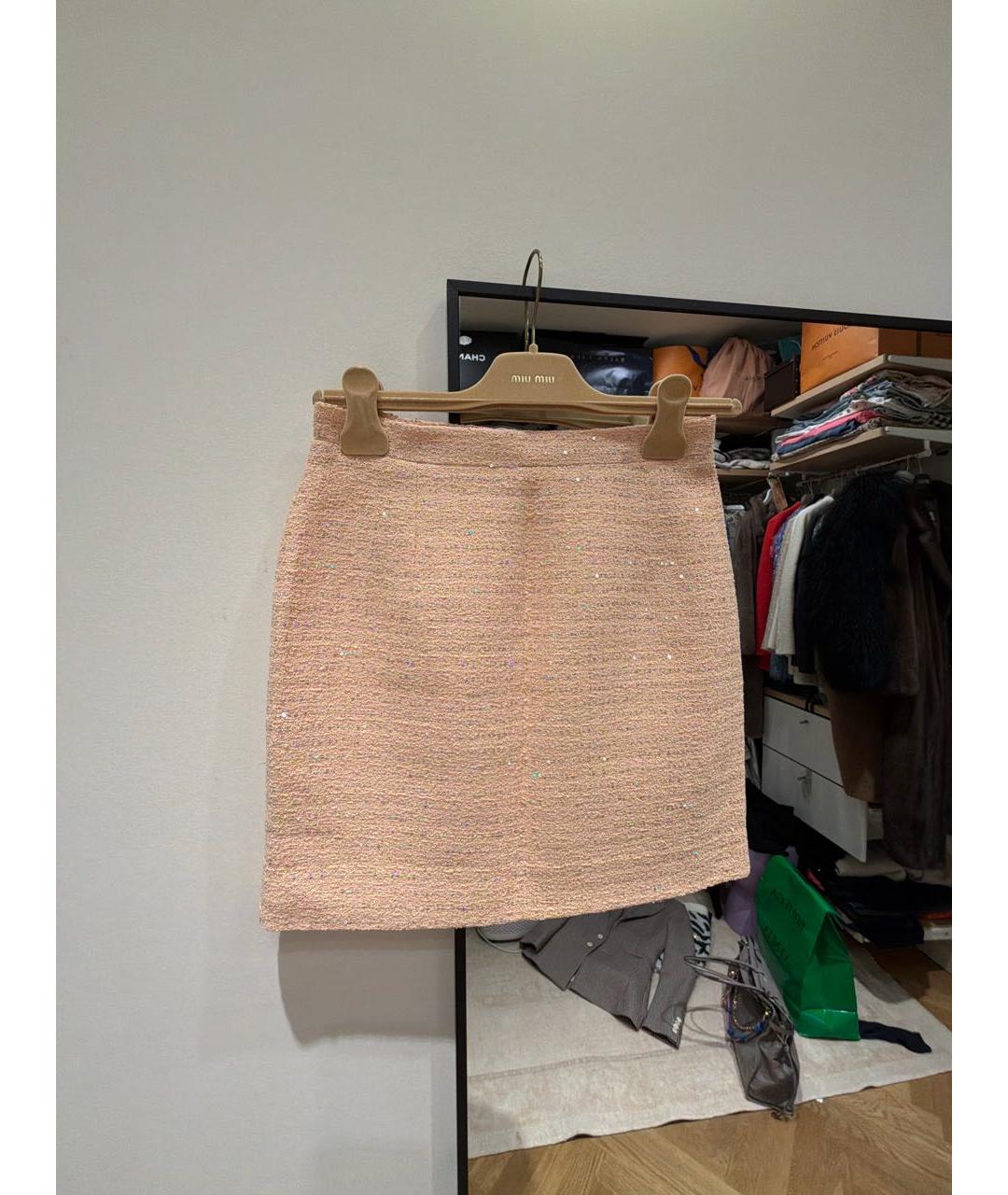 ALESSANDRA RICH Коралловая твидовая юбка мини, фото 5