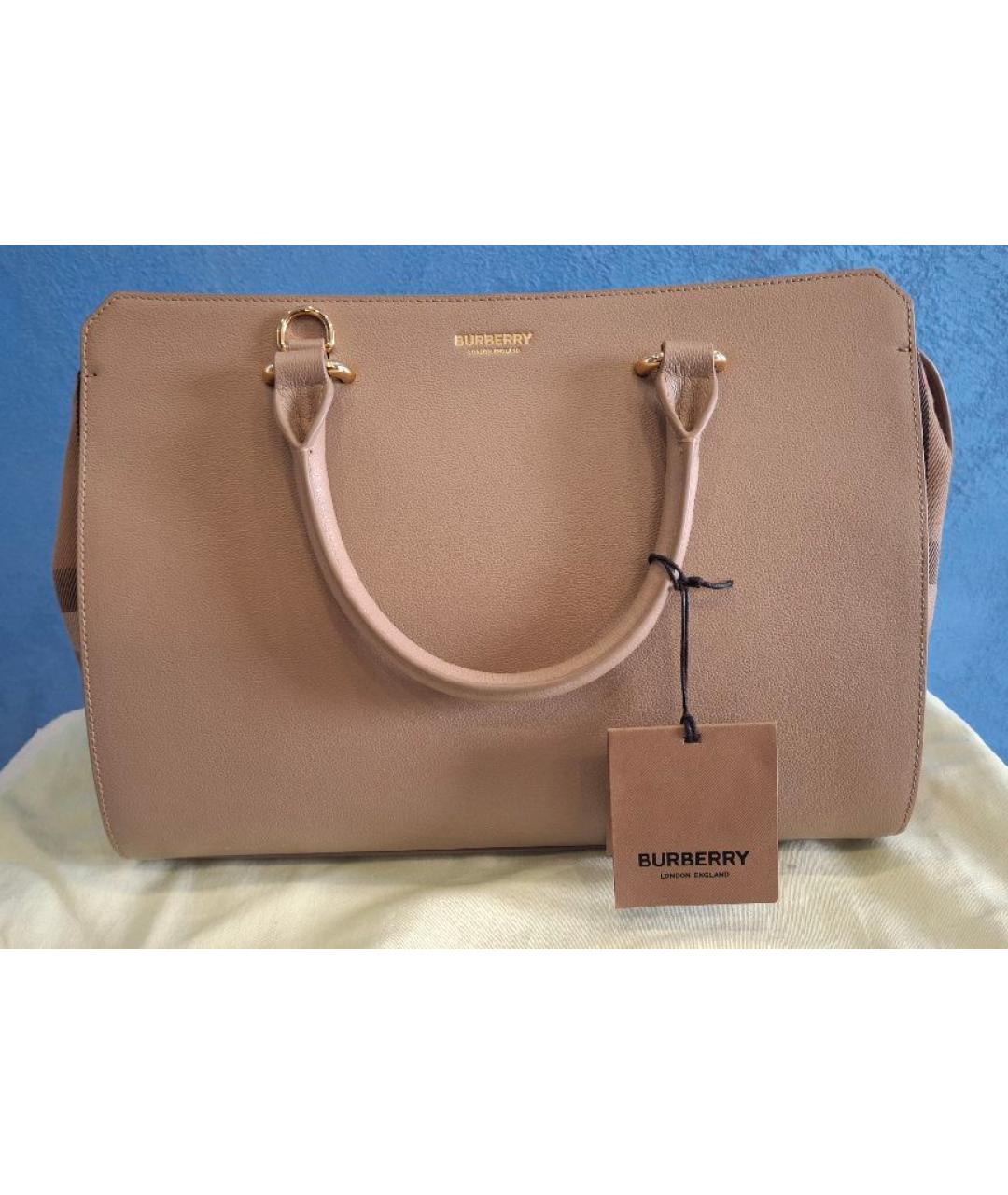 BURBERRY Бежевая кожаная сумка тоут, фото 8