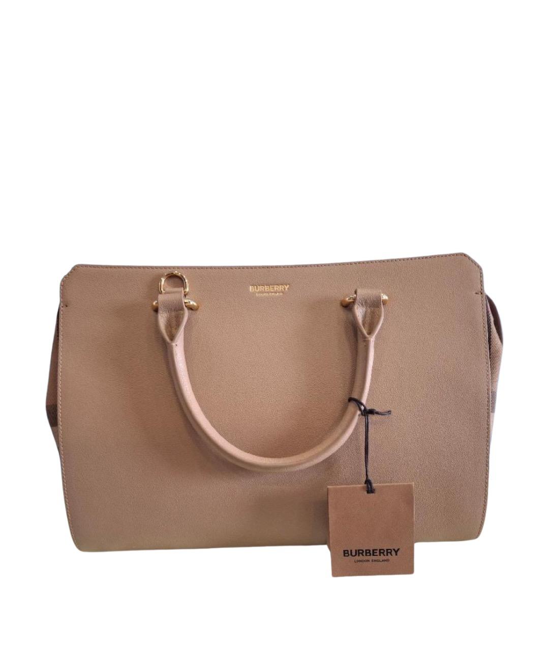 BURBERRY Бежевая кожаная сумка тоут, фото 1