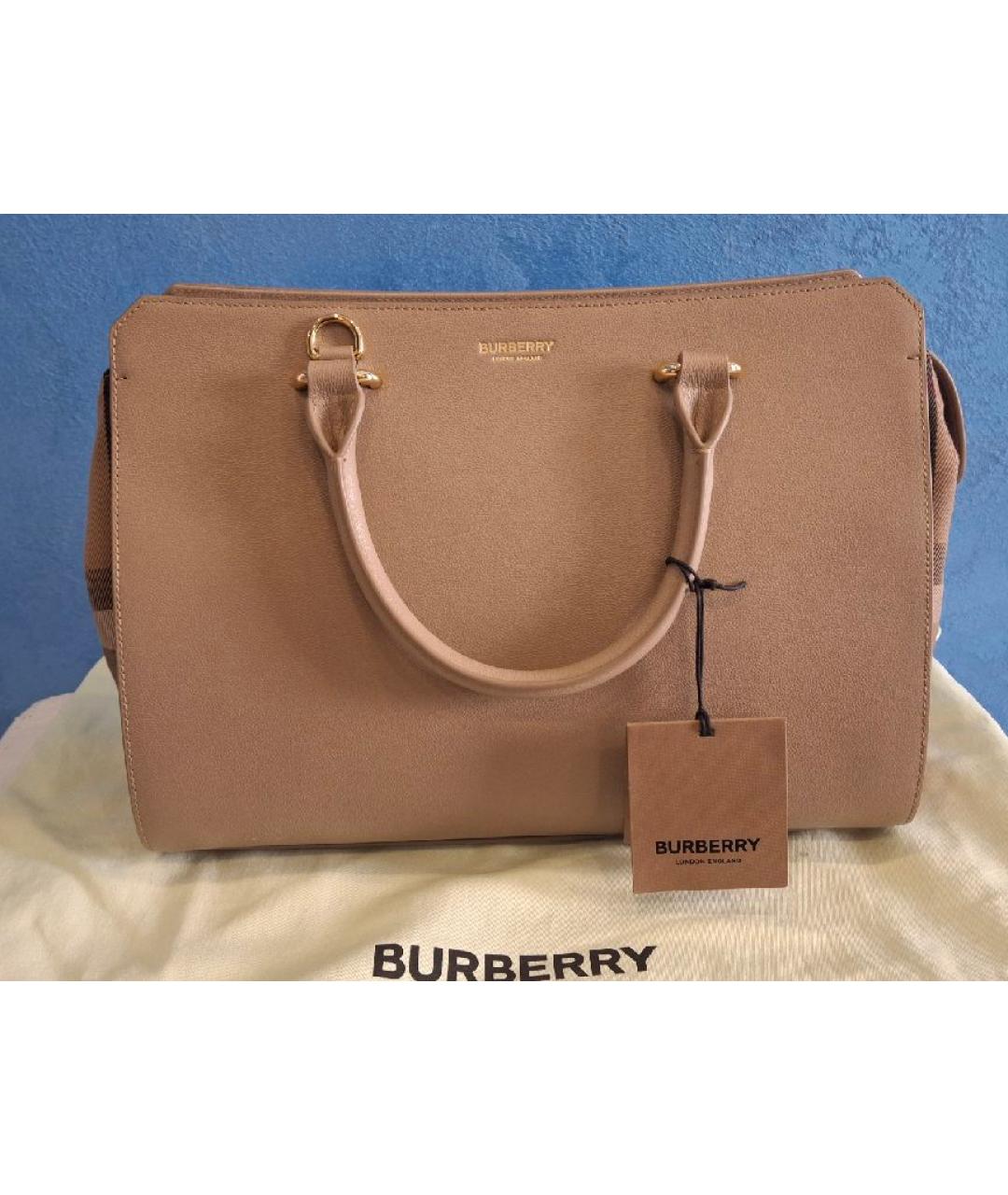 BURBERRY Бежевая кожаная сумка тоут, фото 5