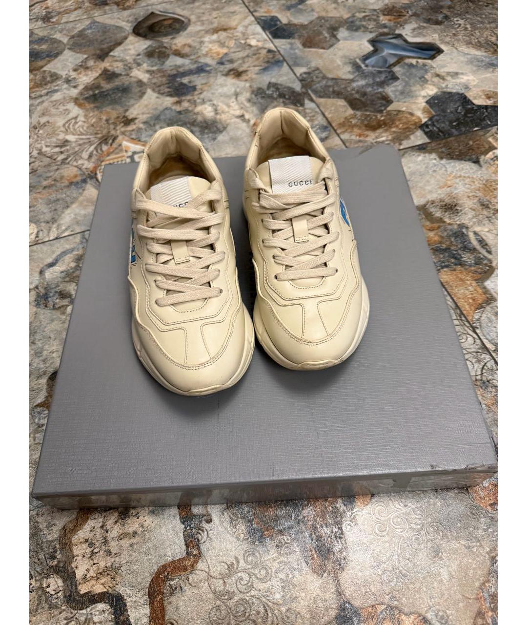 GUCCI Бежевые кожаные кроссовки, фото 2