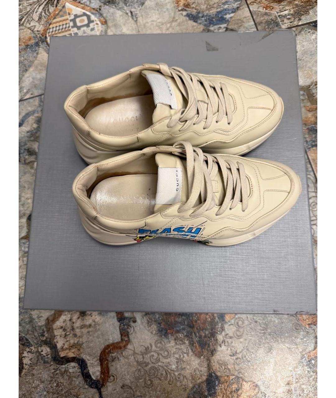 GUCCI Бежевые кожаные кроссовки, фото 3