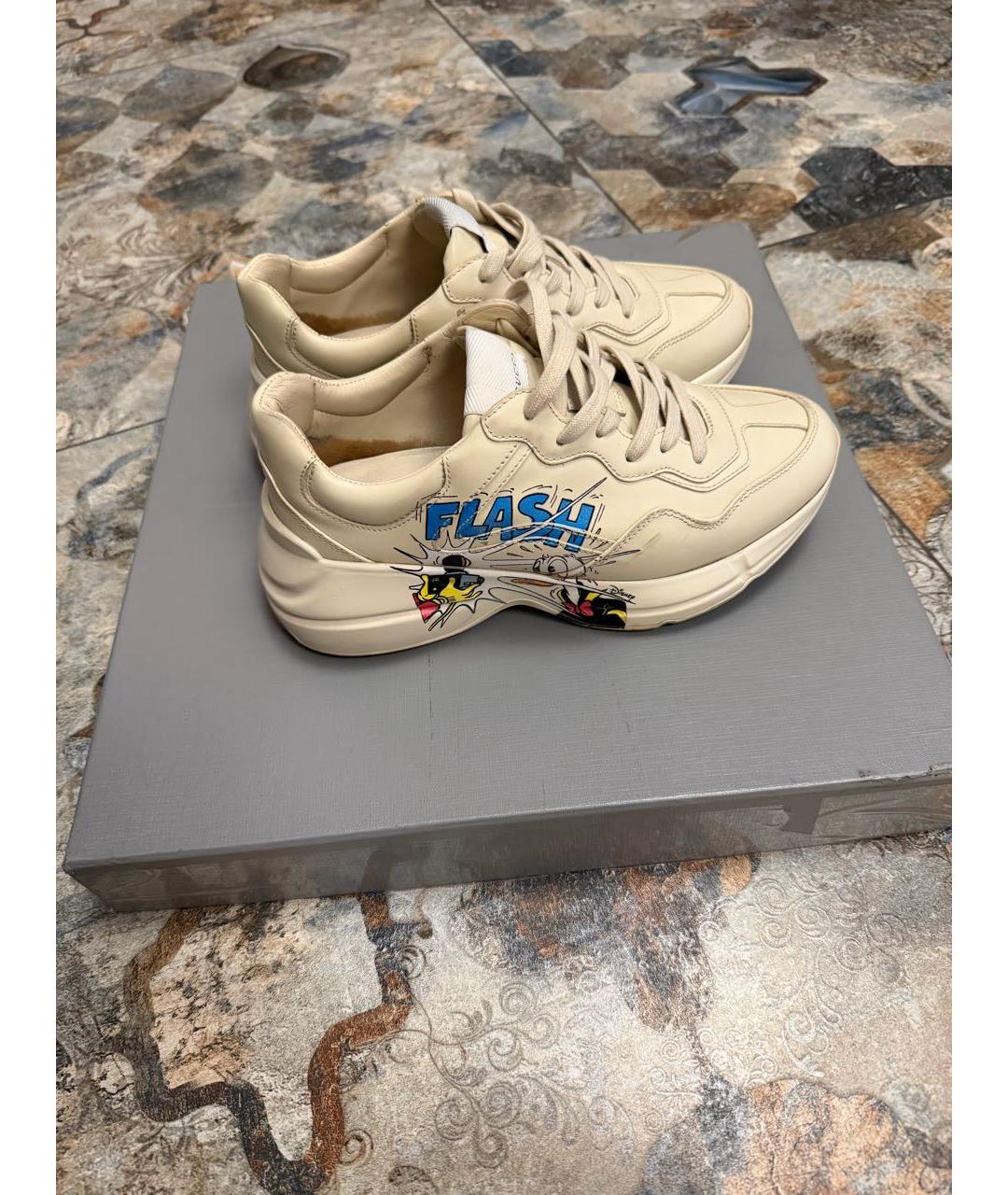 GUCCI Бежевые кожаные кроссовки, фото 5