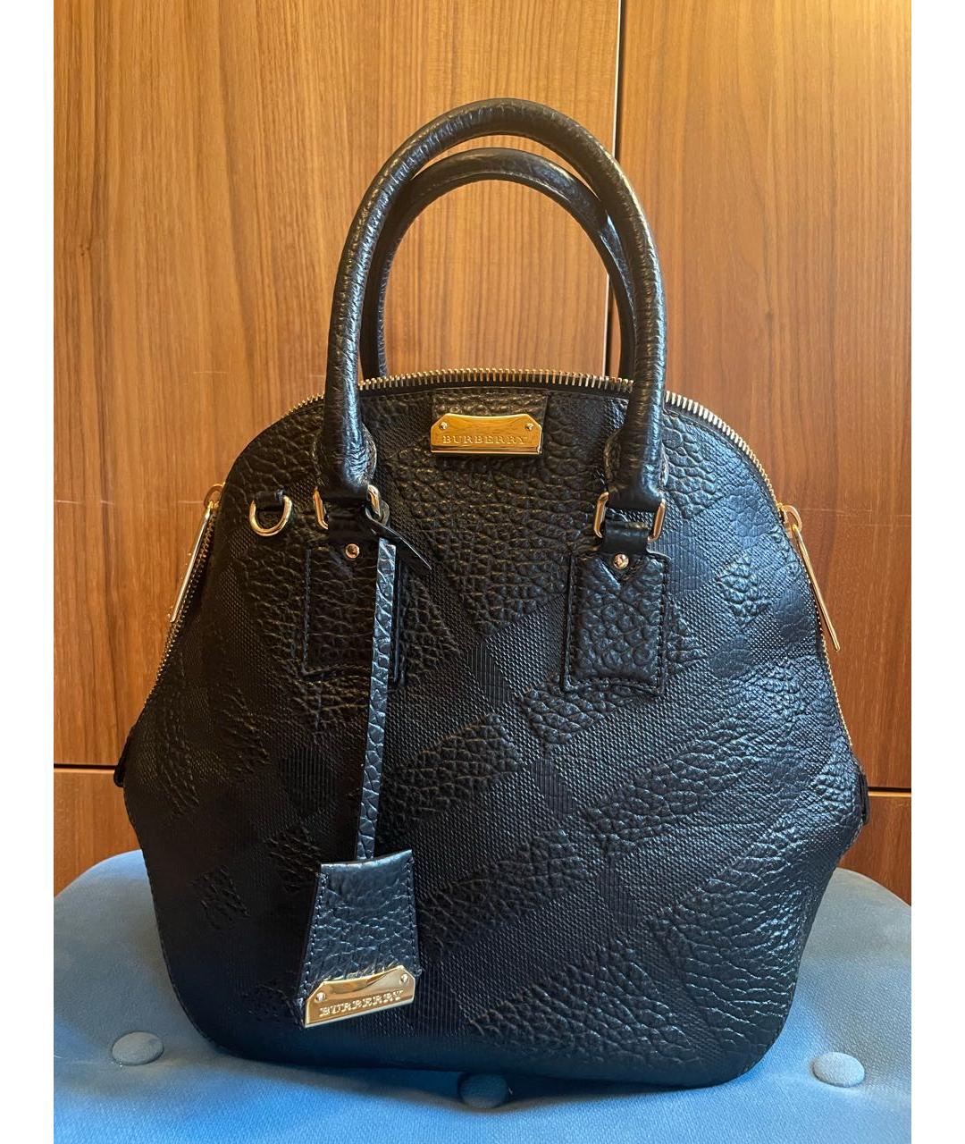 BURBERRY Черная кожаная сумка тоут, фото 7