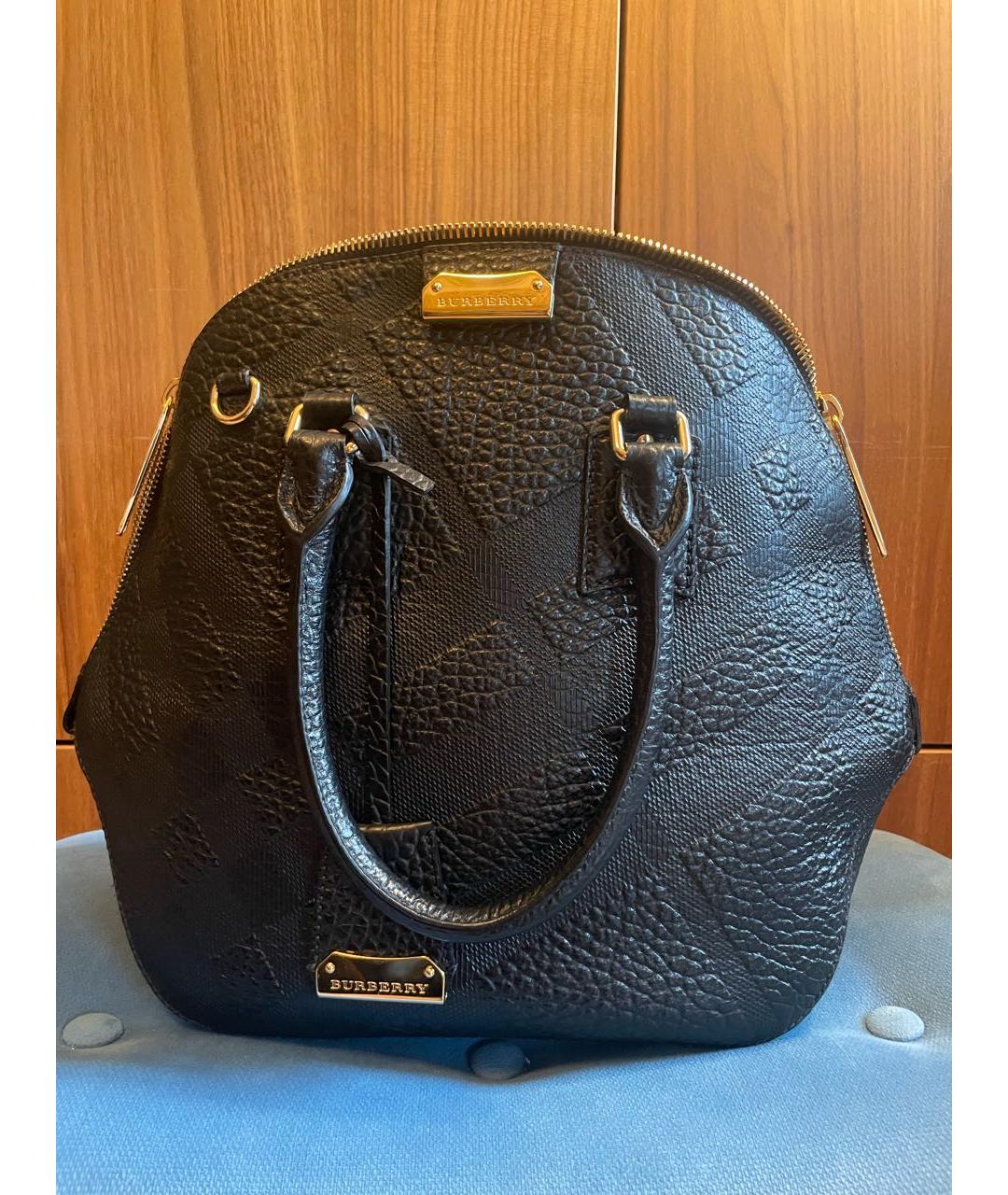 BURBERRY Черная кожаная сумка тоут, фото 6