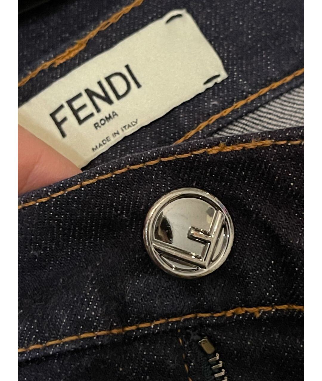 FENDI Темно-синие хлопковые прямые джинсы, фото 3