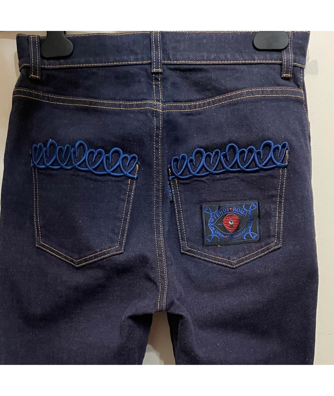 FENDI Темно-синие хлопковые прямые джинсы, фото 2