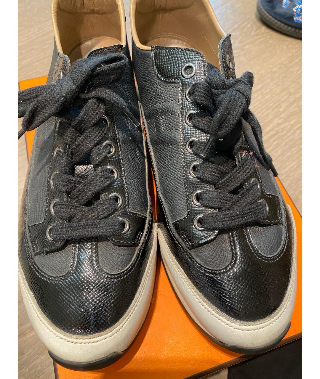 HERMES Черные кожаные кроссовки, фото 2