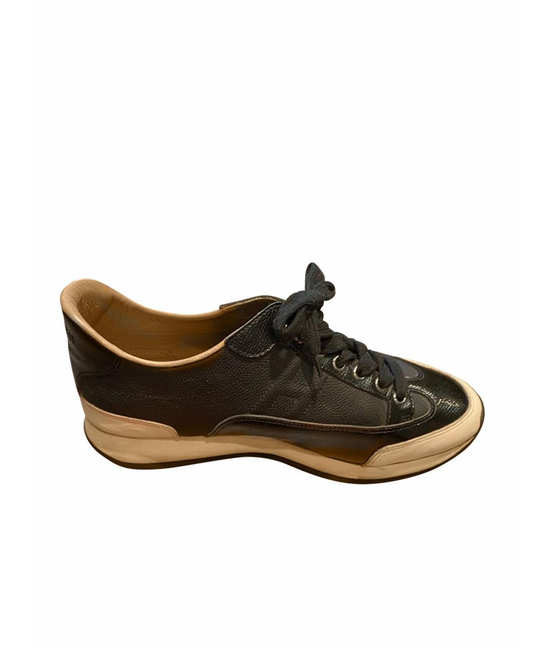 HERMES Черные кожаные кроссовки, фото 1