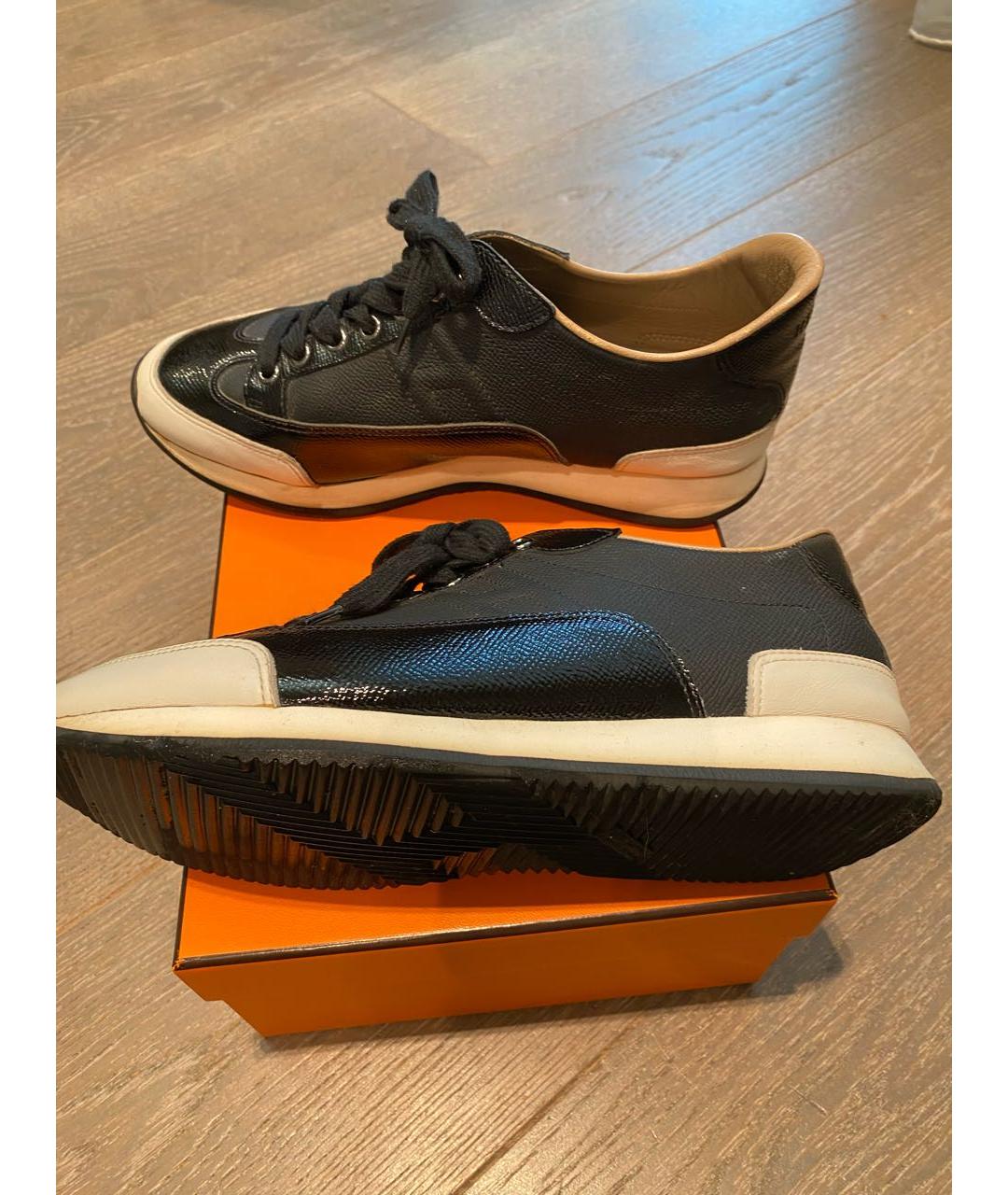HERMES Черные кожаные кроссовки, фото 8