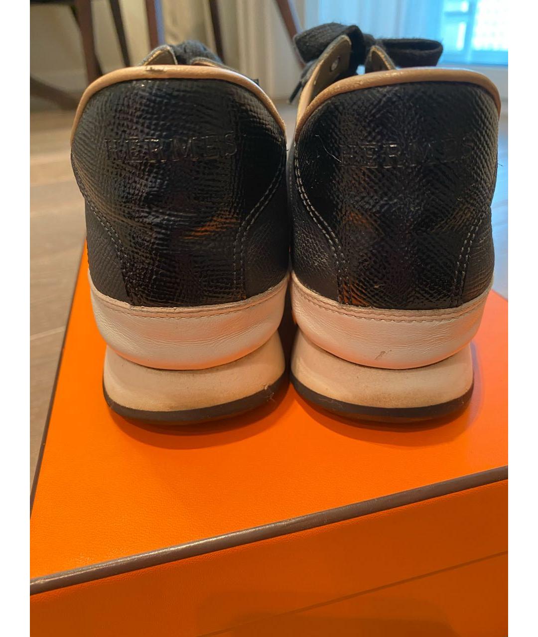 HERMES Черные кожаные кроссовки, фото 4