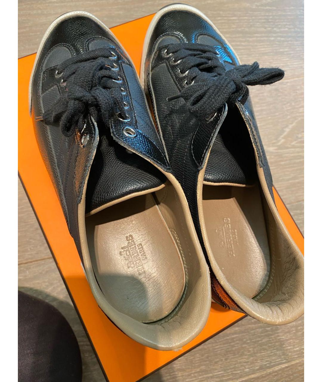 HERMES Черные кожаные кроссовки, фото 3