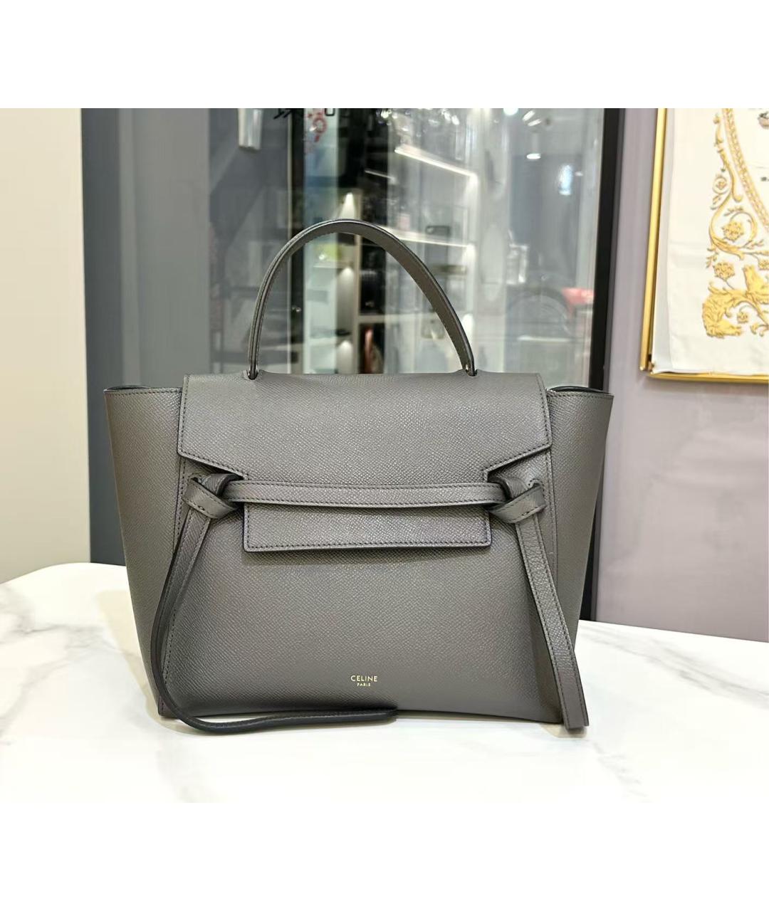 CELINE Серая кожаная сумка с короткими ручками, фото 3