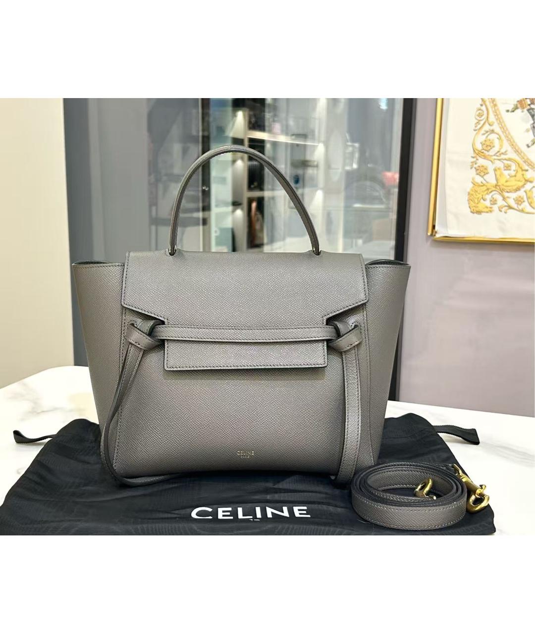 CELINE Серая кожаная сумка с короткими ручками, фото 2