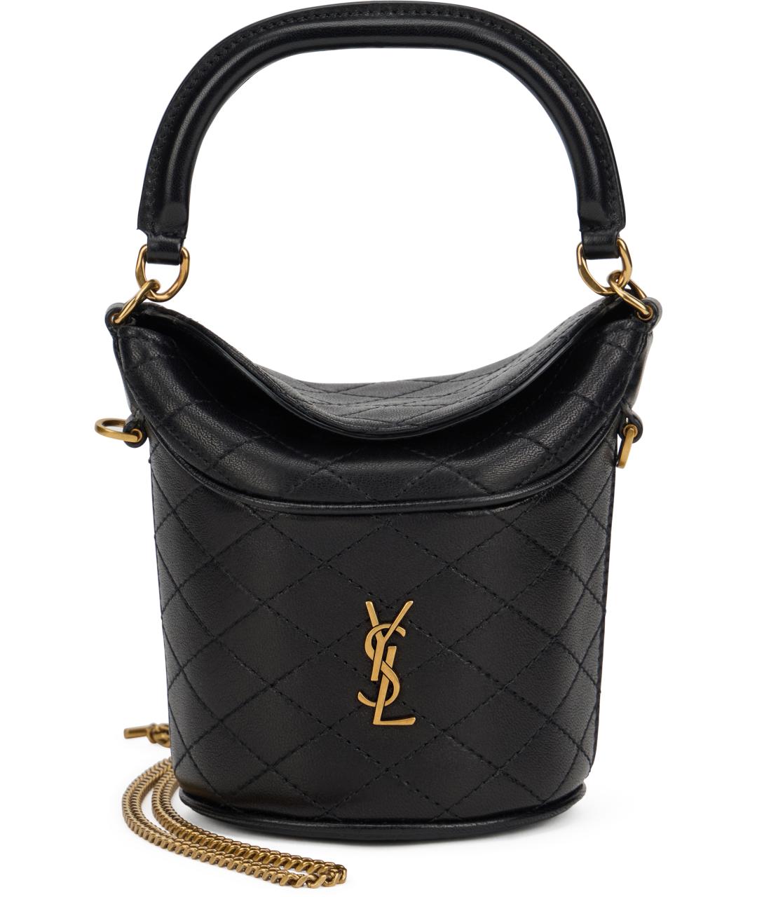 SAINT LAURENT Черная кожаная сумка с короткими ручками, фото 2