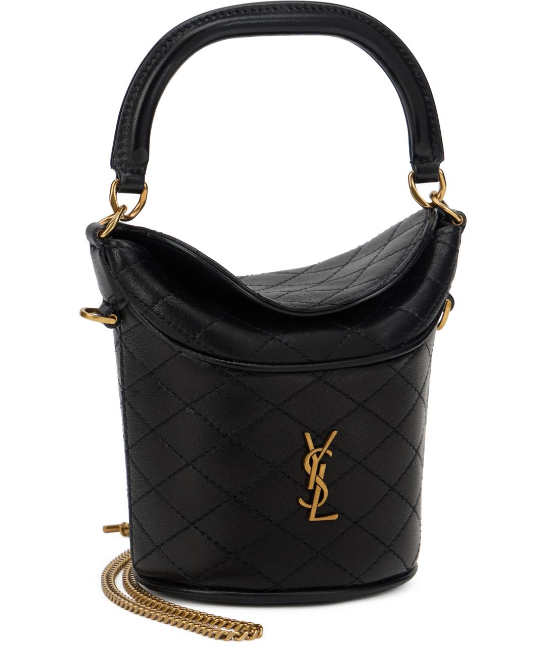 SAINT LAURENT Черная кожаная сумка с короткими ручками, фото 3