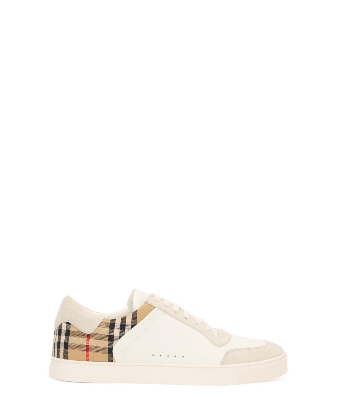 BURBERRY Бежевые кожаные низкие кроссовки / кеды, фото 1